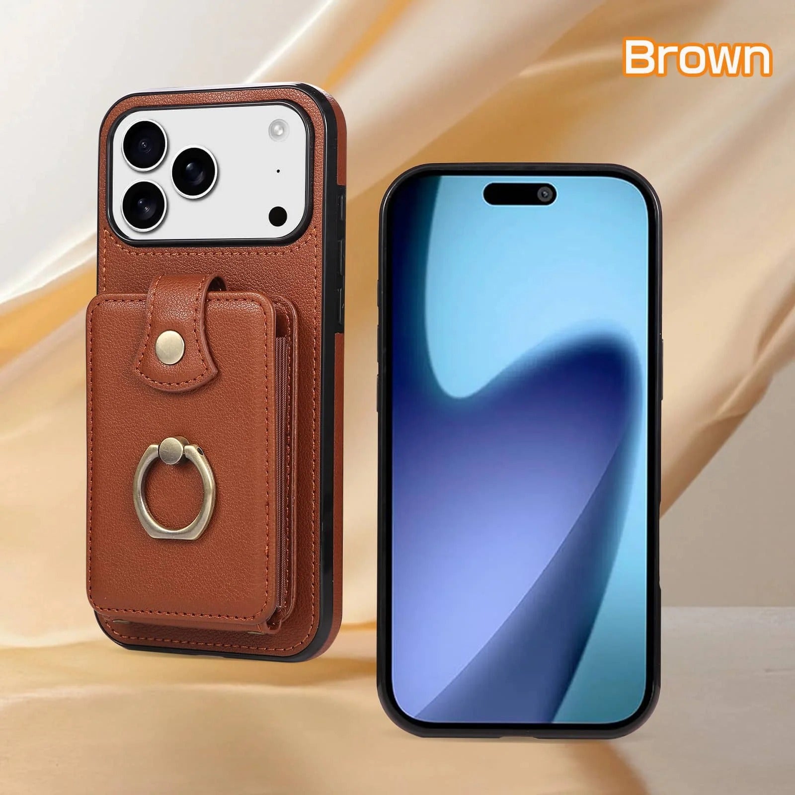 Luxury iPhone Case — Wallet Cover with Card Holder, 360° Rotating Finger Ring Kickstand, RFID-Blocking PU Leather Full-Protection Design for iPhone 17 Pro Max and Air