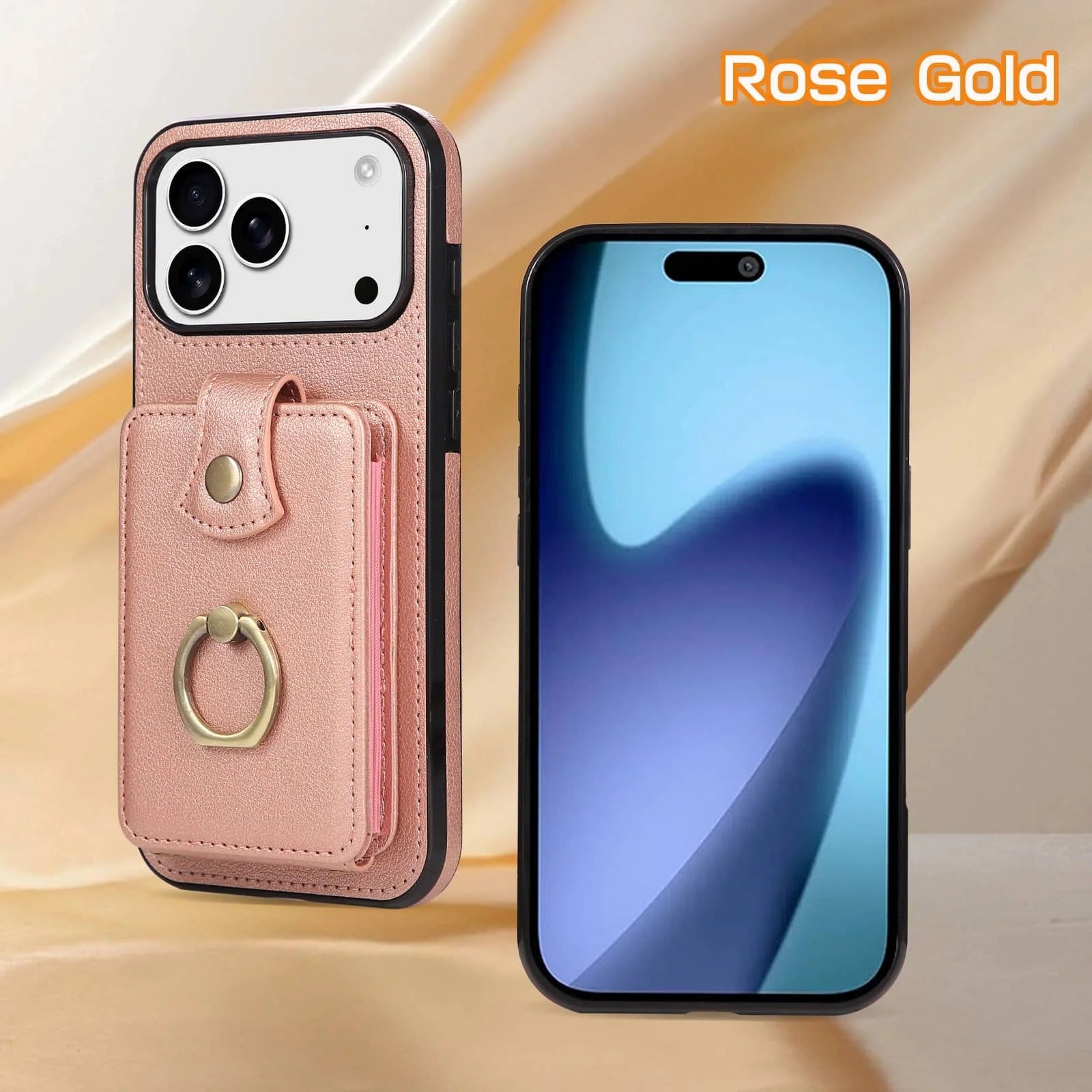Luxury iPhone Case — Wallet Cover with Card Holder, 360° Rotating Finger Ring Kickstand, RFID-Blocking PU Leather Full-Protection Design for iPhone 17 Pro Max and Air