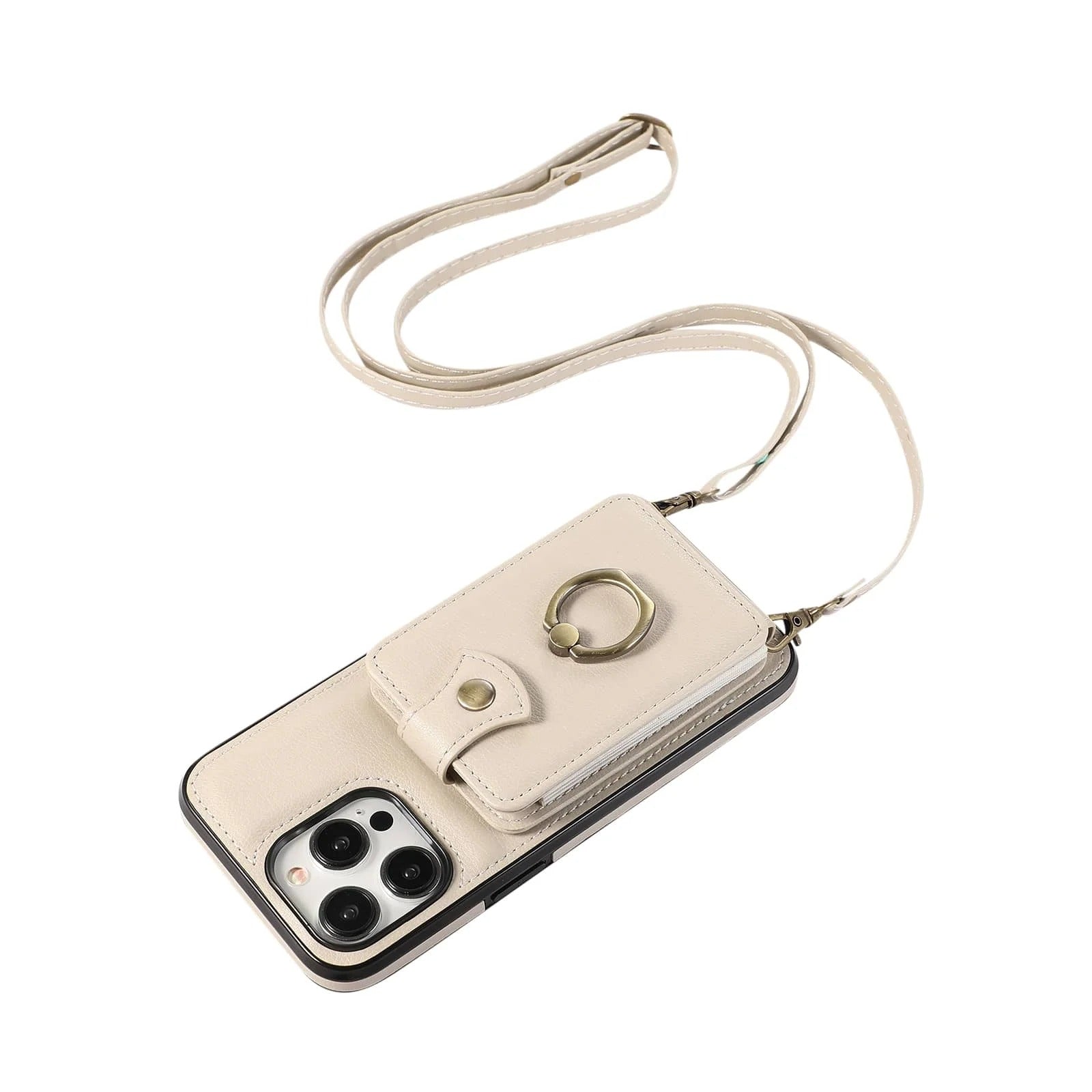 Luxury iPhone Case — Wallet Cover with Card Holder, 360° Rotating Finger Ring Kickstand, RFID-Blocking PU Leather Full-Protection Design for iPhone 17 Pro Max and Air