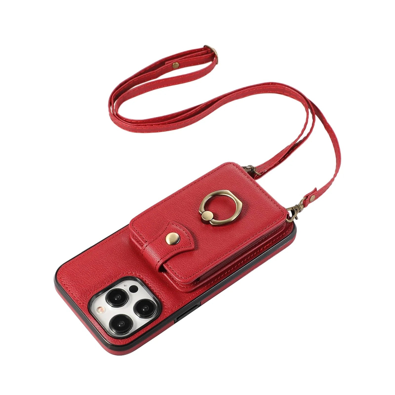 Luxury iPhone Case — Wallet Cover with Card Holder, 360° Rotating Finger Ring Kickstand, RFID-Blocking PU Leather Full-Protection Design for iPhone 17 Pro Max and Air