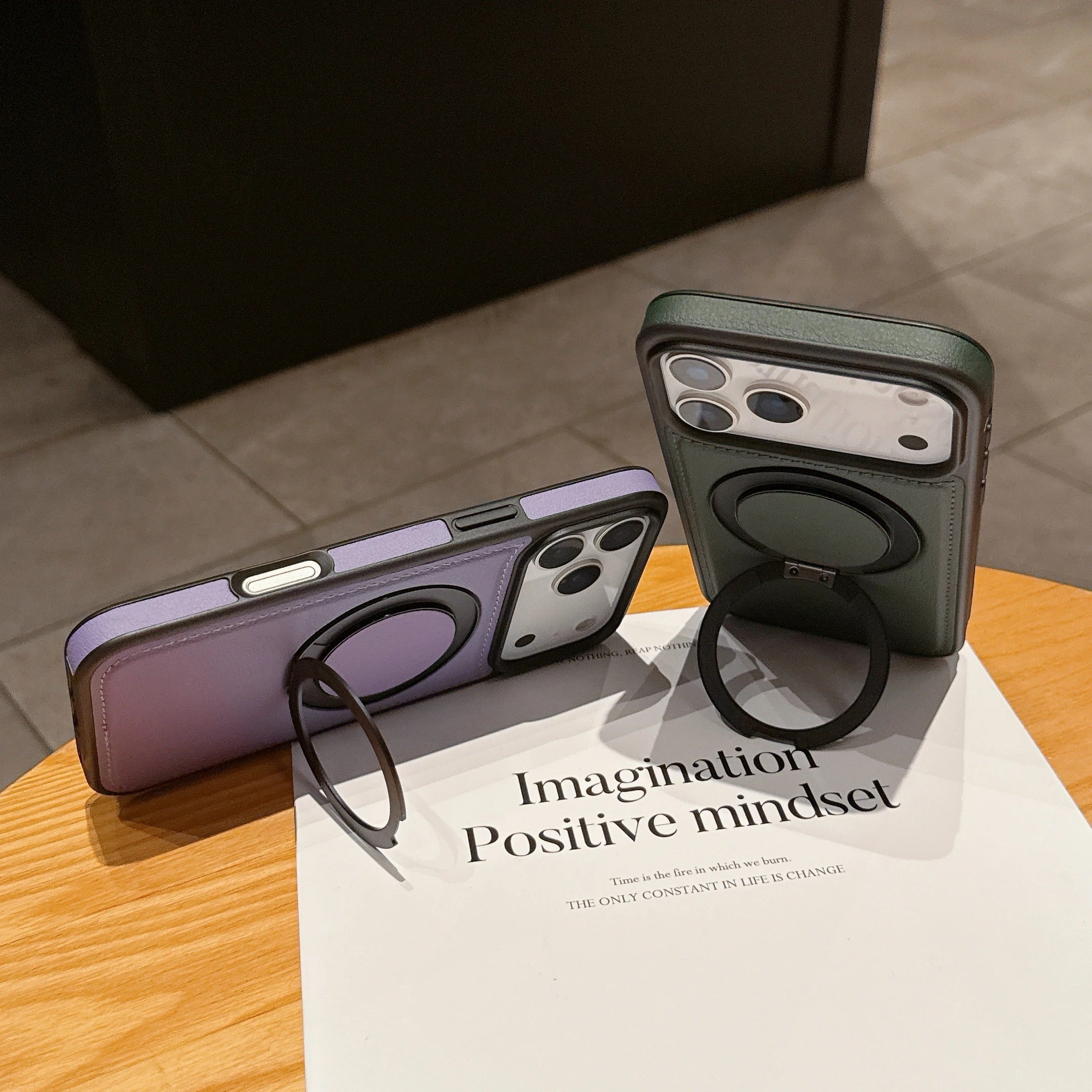 Luxury iPhone Case — Wax PU Leather Magnetic Cover with 360° Rotating Ring Stand, Wireless-Charging Safe Design and Business Shockproof Protection