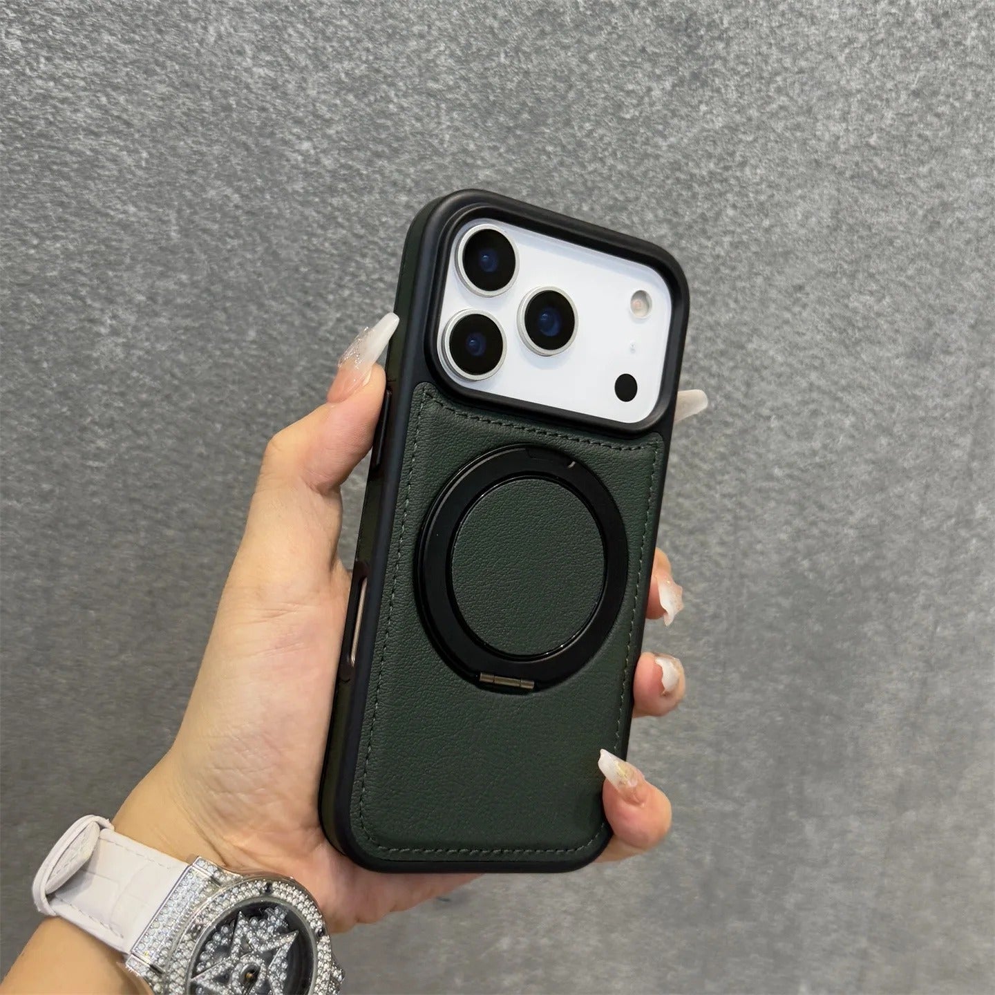 Luxury iPhone Case — Wax PU Leather Magnetic Cover with 360° Rotating Ring Stand, Wireless-Charging Safe Design and Business Shockproof Protection