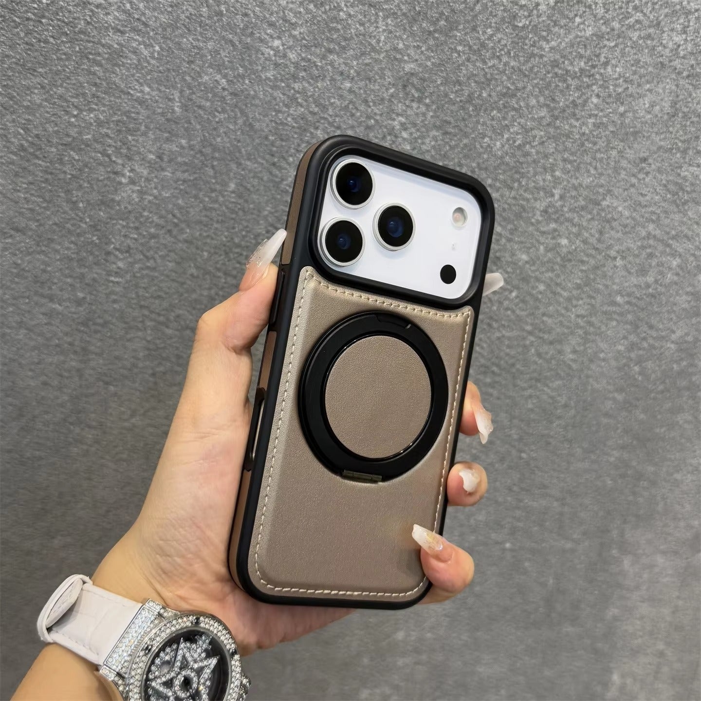 Luxury iPhone Case — Wax PU Leather Magnetic Cover with 360° Rotating Ring Stand, Wireless-Charging Safe Design and Business Shockproof Protection