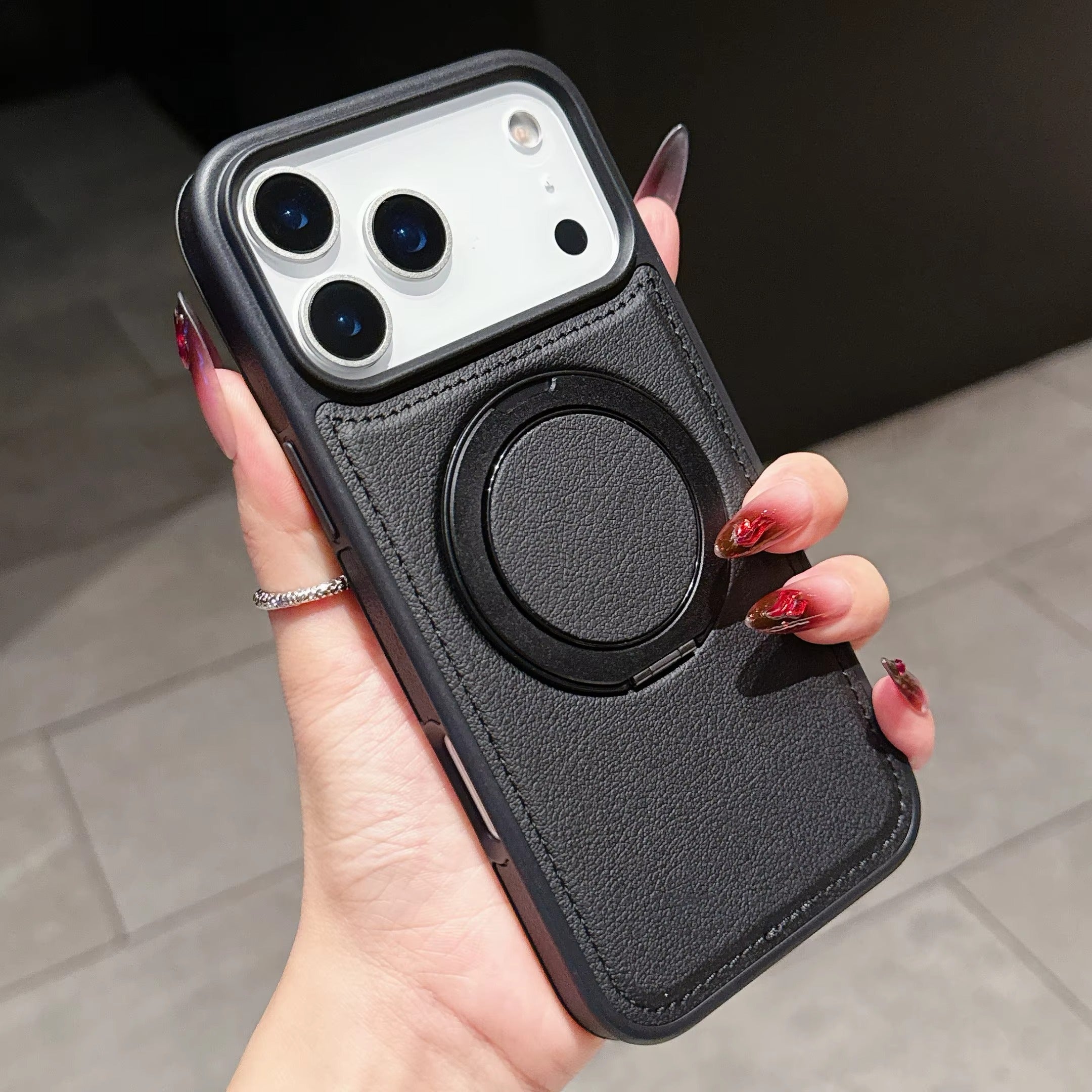 Luxury iPhone Case — Wax PU Leather Magnetic Cover with 360° Rotating Ring Stand, Wireless-Charging Safe Design and Business Shockproof Protection