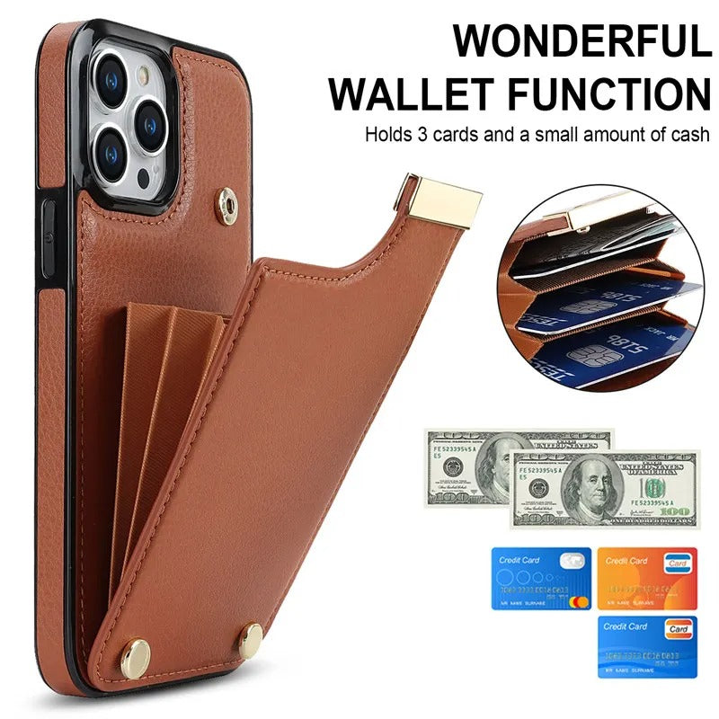 Luxury iPhone Leather Wallet Case with Card Holders — Kickstand Function, Full Body Protective Cover, Shockproof Design, Stylish and Functional Phone Case