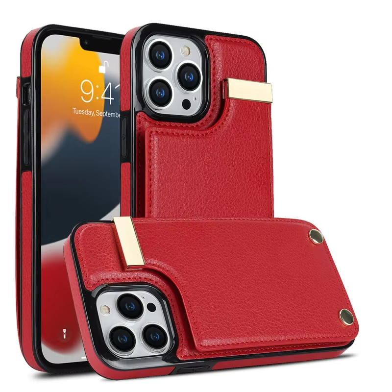 Luxury iPhone Leather Wallet Case with Card Holders — Kickstand Function, Full Body Protective Cover, Shockproof Design, Stylish and Functional Phone Case