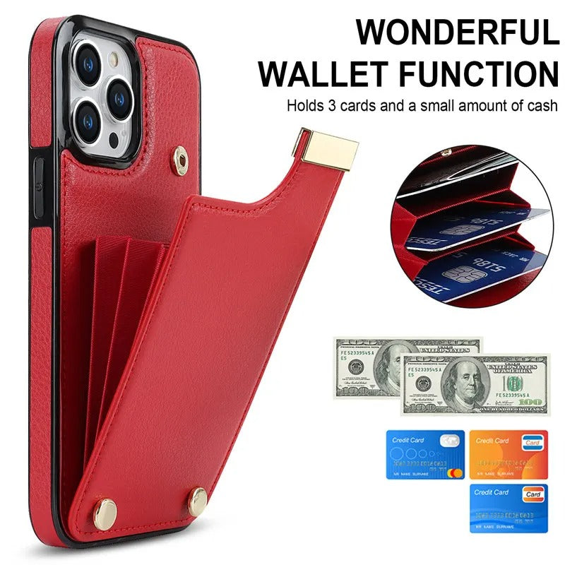 Luxury iPhone Leather Wallet Case with Card Holders — Kickstand Function, Full Body Protective Cover, Shockproof Design, Stylish and Functional Phone Case