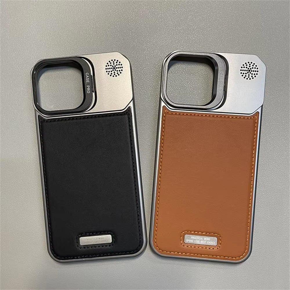 Luxury iPhone MagSafe Case Leather + Aluminum Alloy — Magnetic Wireless Charging Cover, Frameless Shockproof Design, Anti-Fingerprint Scratch-Resistant Finish