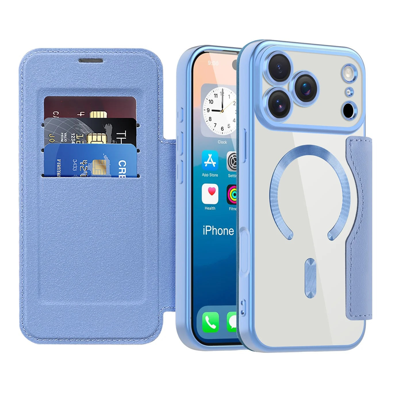 Luxury iPhone Magnetic Flip Case — PU Leather Plating Clear Cover with Card Holder, MagSafe Stand Support, Shockproof Anti-Fingerprint Full Coverage Design