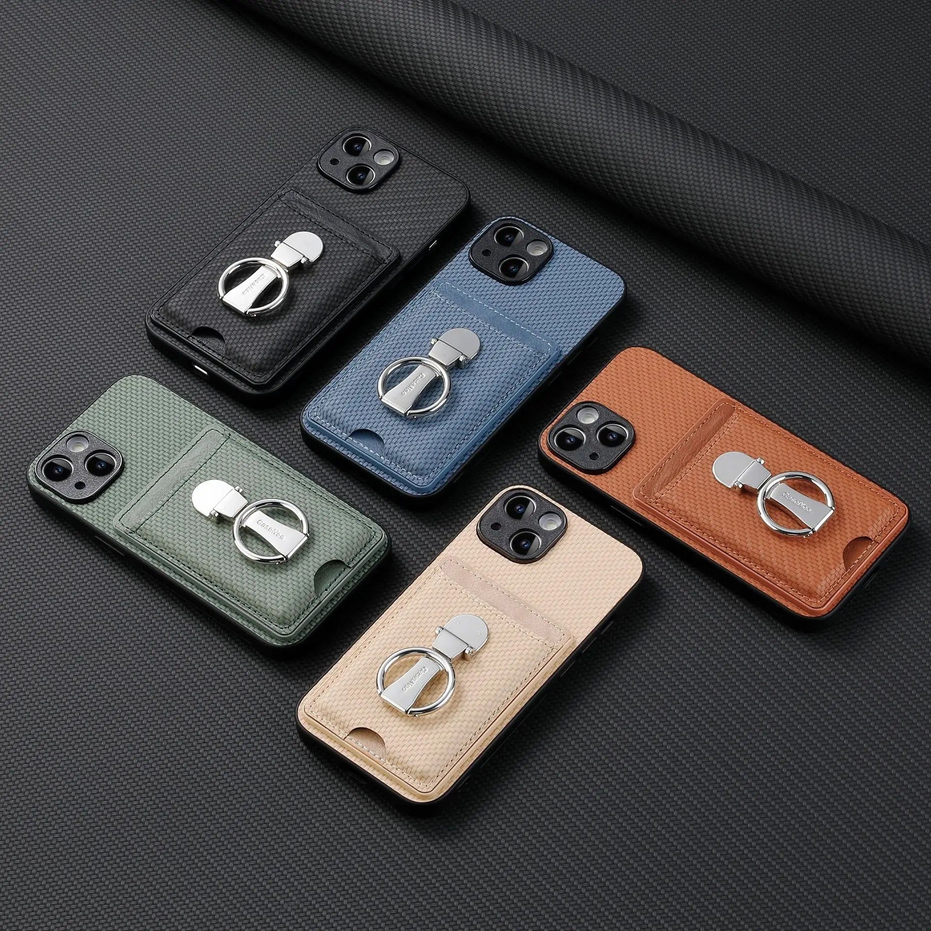 Premium iPhone Case — Leather Wallet Cover with Card Holder, Finger Ring Stand, Magnetic Grip and Lightweight Anti-Scratch Design