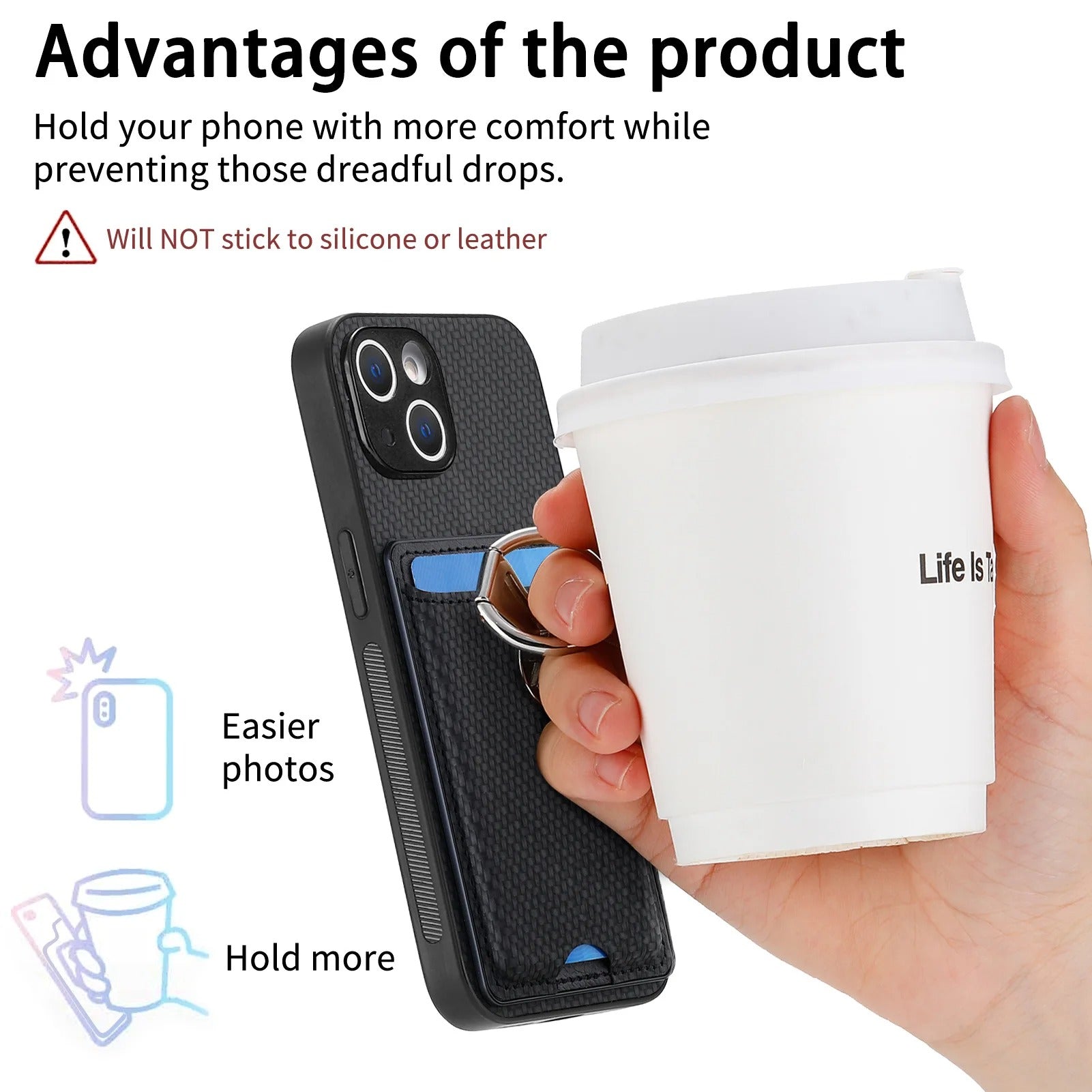 Premium iPhone Case — Leather Wallet Cover with Card Holder, Finger Ring Stand, Magnetic Grip and Lightweight Anti-Scratch Design