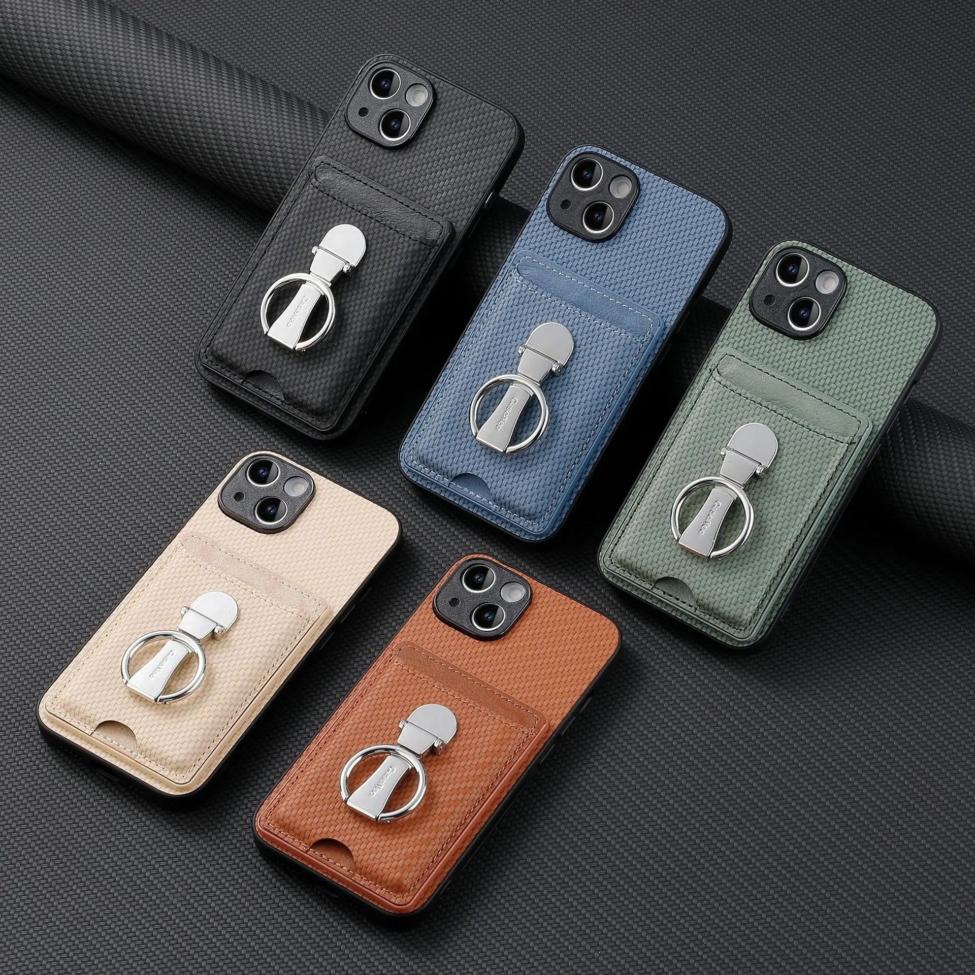 Premium iPhone Case — Leather Wallet Cover with Card Holder, Finger Ring Stand, Magnetic Grip and Lightweight Anti-Scratch Design