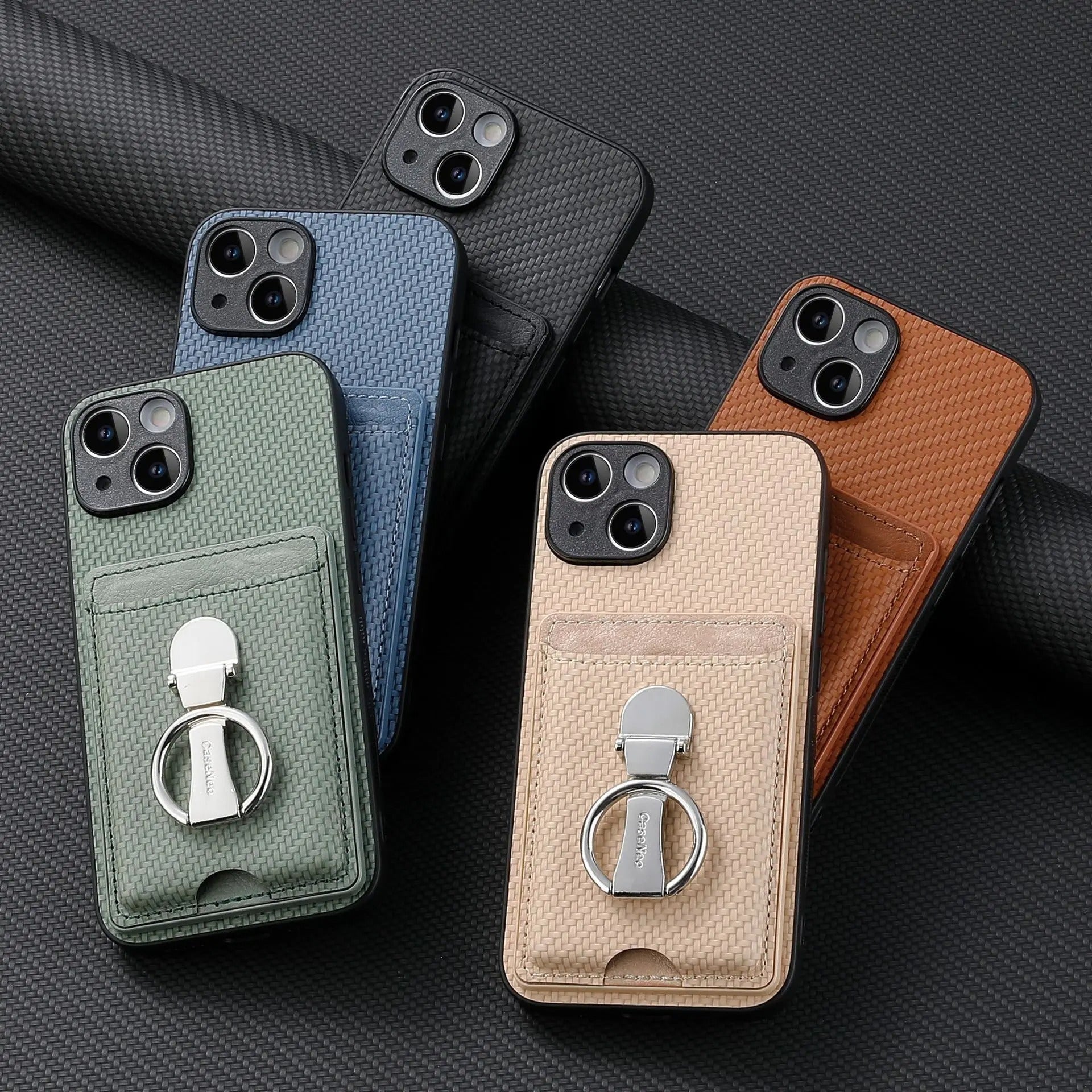 Premium iPhone Case — Leather Wallet Cover with Card Holder, Finger Ring Stand, Magnetic Grip and Lightweight Anti-Scratch Design