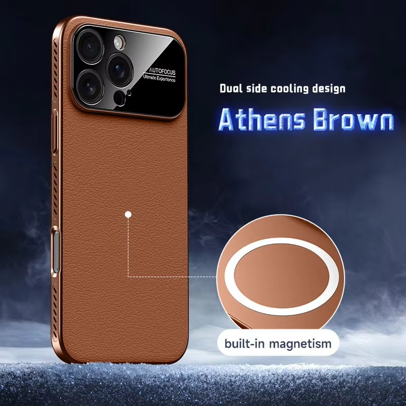 Premium iPhone Case — Magnetic Plain Leather Protective Cover with Strong Built-In Magnets, Heat Dissipation Holes and Anti-Fingerprint Scratch-Resistant Design