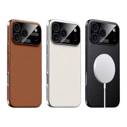 Premium iPhone Case — Magnetic Plain Leather Protective Cover with Strong Built-In Magnets, Heat Dissipation Holes and Anti-Fingerprint Scratch-Resistant Design