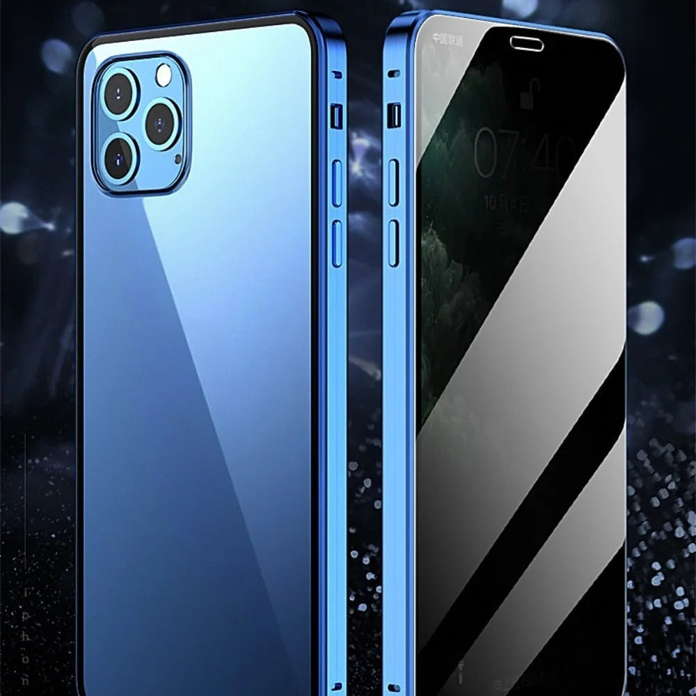 Premium iPhone Case — Magnetic Double-Sided Glass Cover with Privacy-Protecting Metal Frame and Shockproof Design