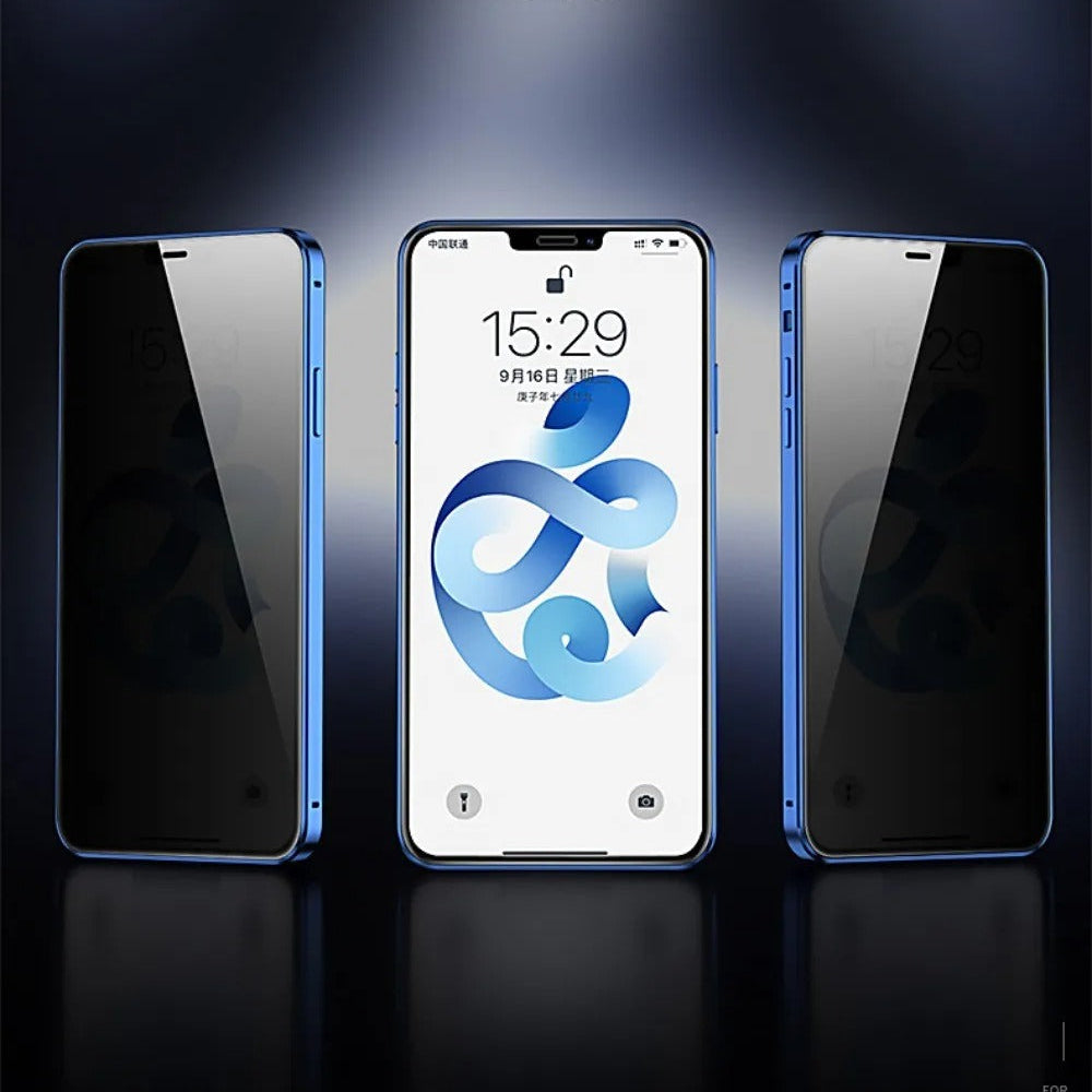 Premium iPhone Case — Magnetic Double-Sided Glass Cover with Privacy-Protecting Metal Frame and Shockproof Design