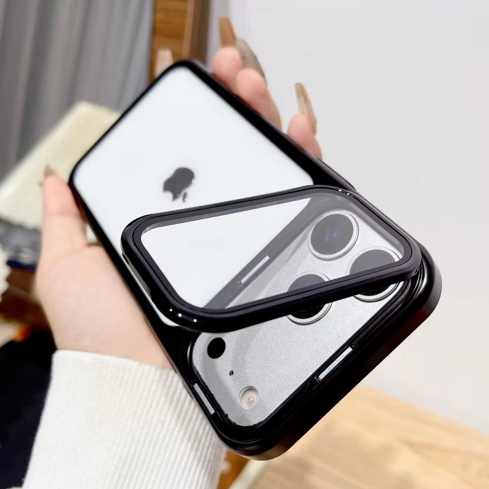 Premium iPhone Case — Plating Transparent Ultra-Thin PC Cover with Fold-Glass Camera Bracket, Full Lens Protection and Shockproof Anti-Fingerprint Design
