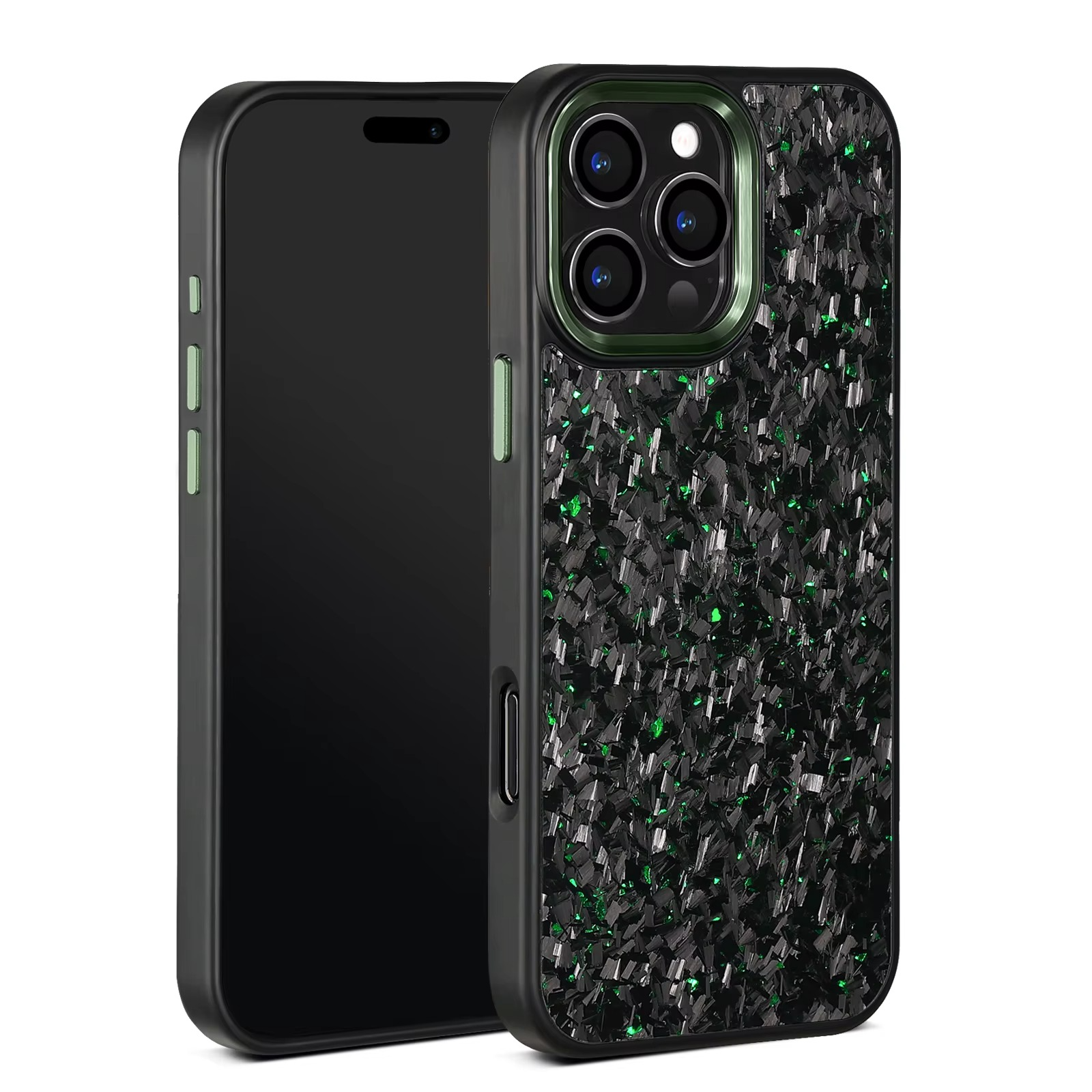 Premium iPhone Case — Real Forged Carbon Fiber MagSafe Cover with Metal Lens & Button Accents, Shockproof Dual-Layer Full-Coverage Lightweight Design