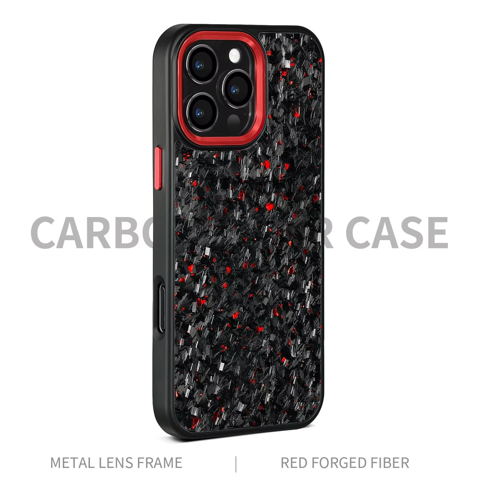 Premium iPhone Case — Real Forged Carbon Fiber MagSafe Cover with Metal Lens & Button Accents, Shockproof Dual-Layer Full-Coverage Lightweight Design