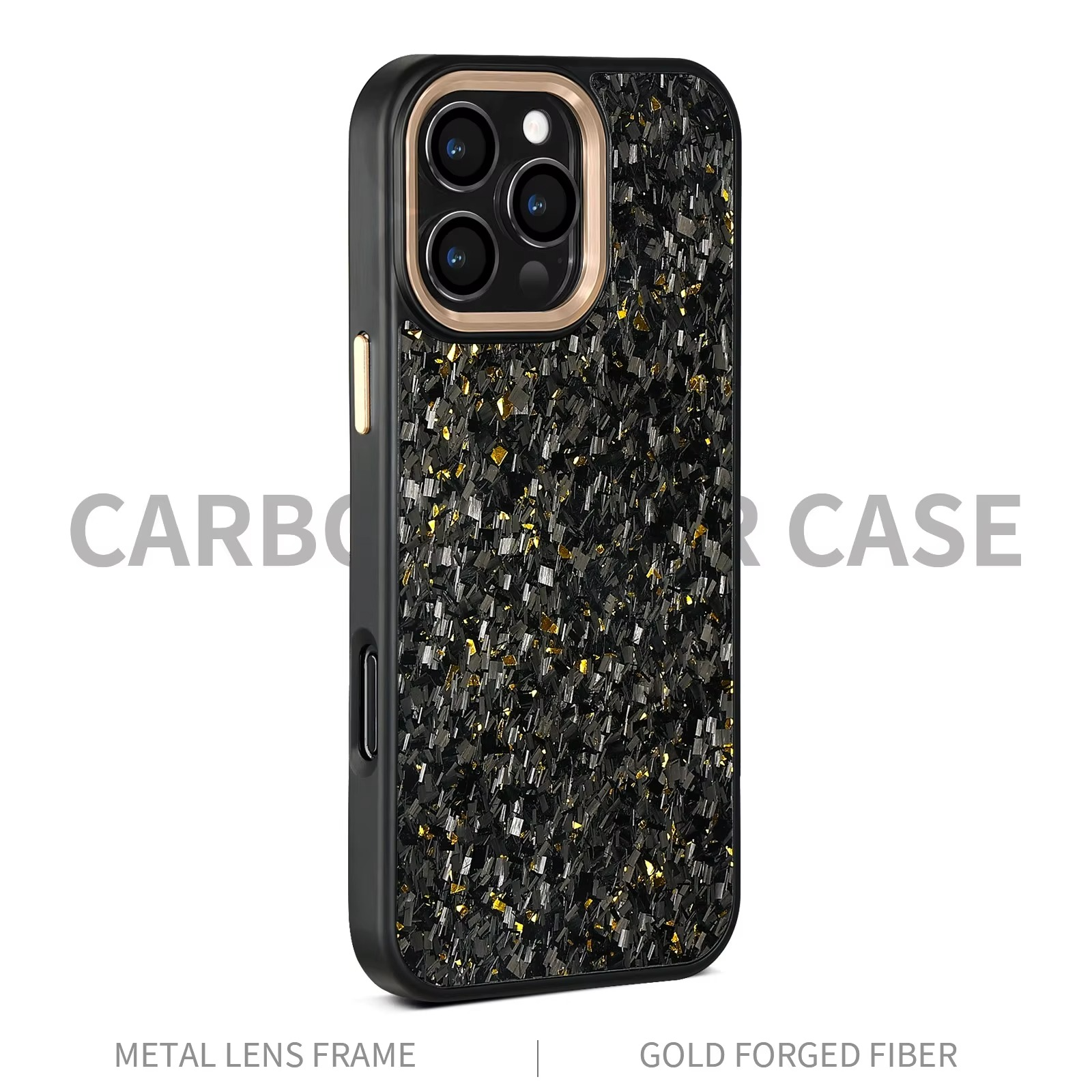 Premium iPhone Case — Real Forged Carbon Fiber MagSafe Cover with Metal Lens & Button Accents, Shockproof Dual-Layer Full-Coverage Lightweight Design