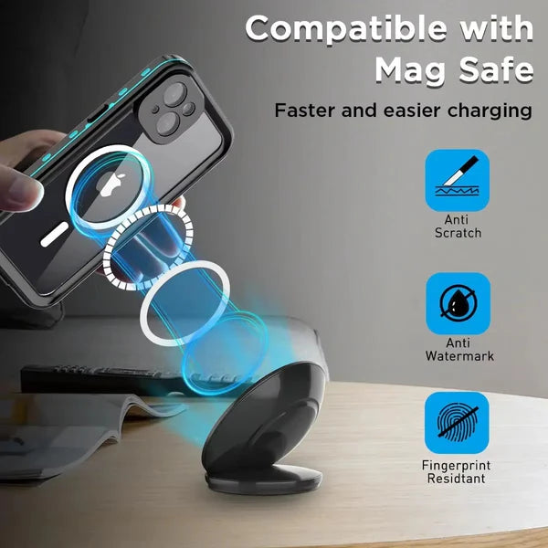 Rugged iPhone Case IP68 Waterproof MagSafe Cover — Full Body Protective Design for Diving and Swimming, Magnetic Shockproof Anti-Fingerprint Scratch-Resistant Finish