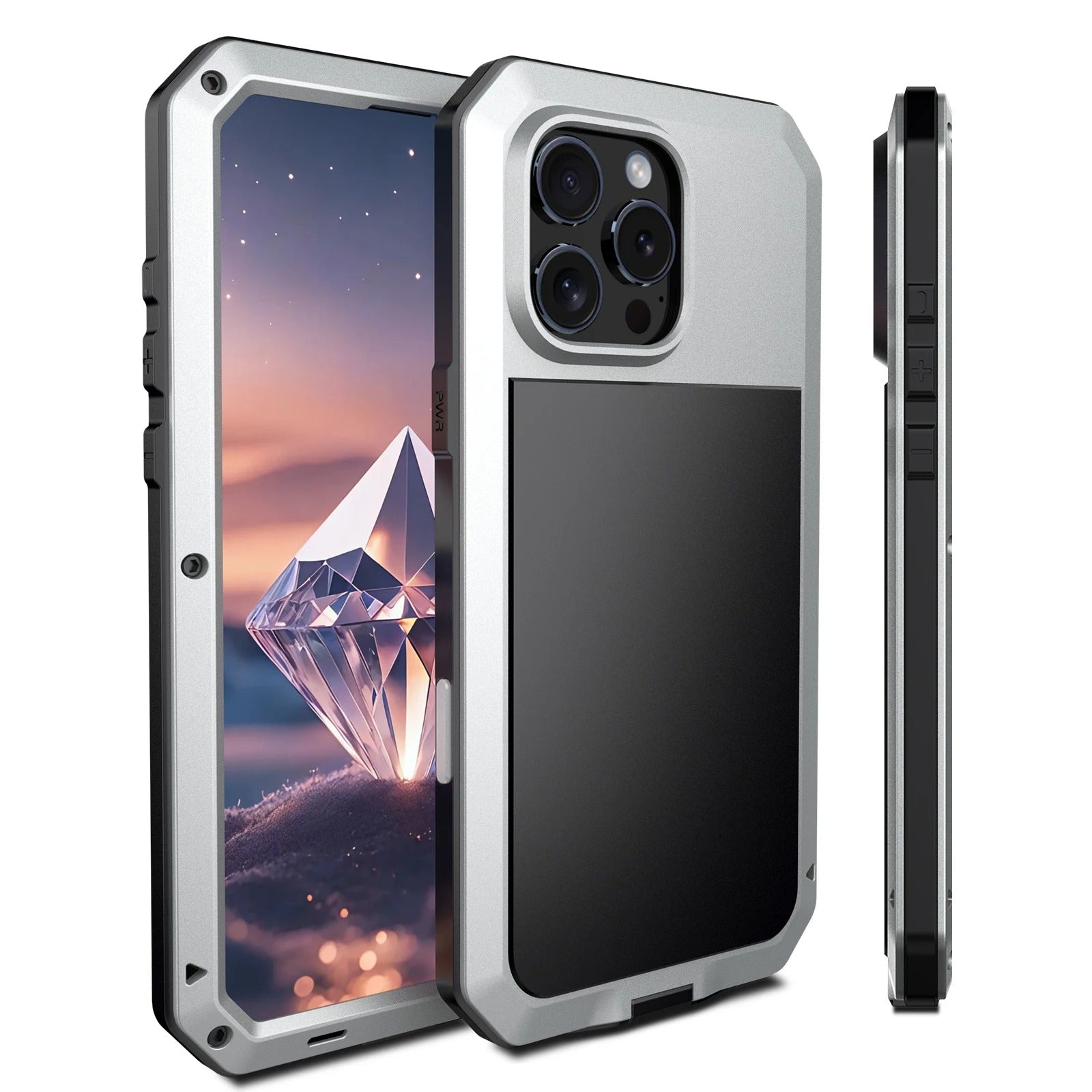 Rugged iPhone Case — Heavy-Duty Aluminum Alloy Armor Cover with Dual-Layer Metal + TPU Protection, Shockproof Screen Guard, IP54 Dustproof Anti-Fingerprint Design