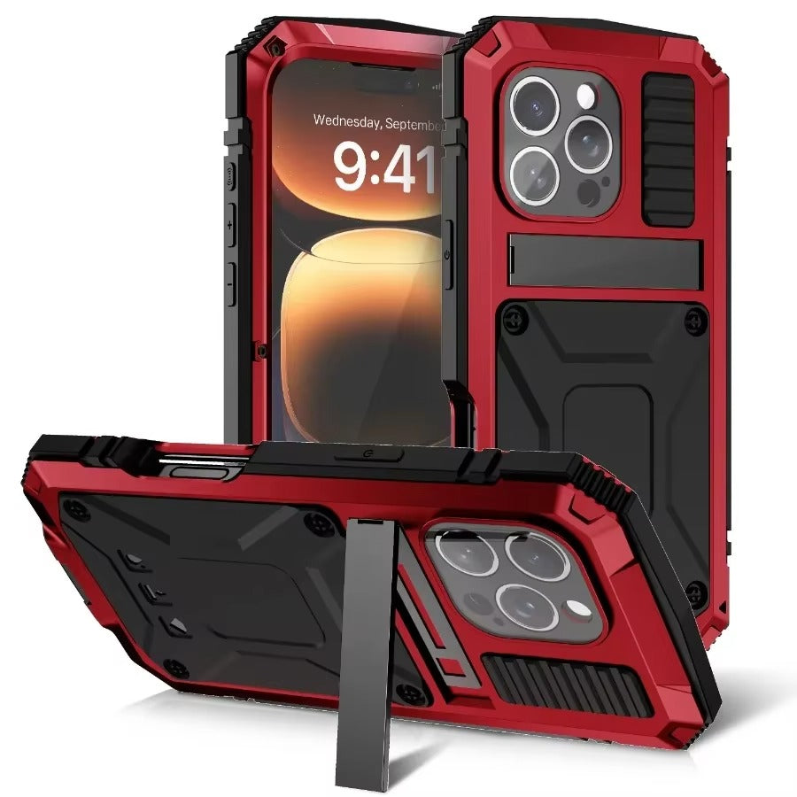 Rugged iPhone Case — Heavy-Duty Aluminum Armor Cover with Shockproof Bumper Design, Screen Guard Protection and Dustproof Anti-Fingerprint Finish