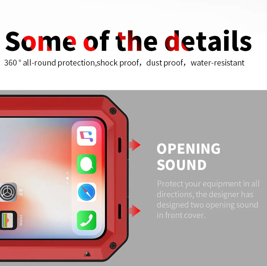 Rugged iPhone Case — Heavy-Duty Aluminum Military Cover with Gorilla Glass Screen Protection, Full-Body Shockproof Dustproof Non-Slip Design