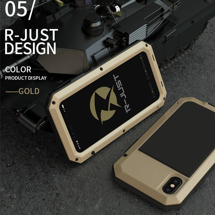 Rugged iPhone Case — Heavy-Duty Aluminum Military Cover with Gorilla Glass Screen Protection, Full-Body Shockproof Dustproof Non-Slip Design
