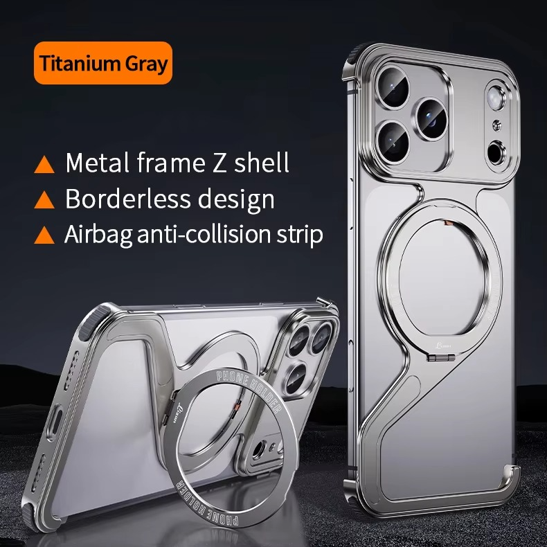 Luxury iPhone Case — Z-Shape Aluminum Alloy Frameless Magnetic Cover with Metal Shockproof Protection and Slim Minimal Design