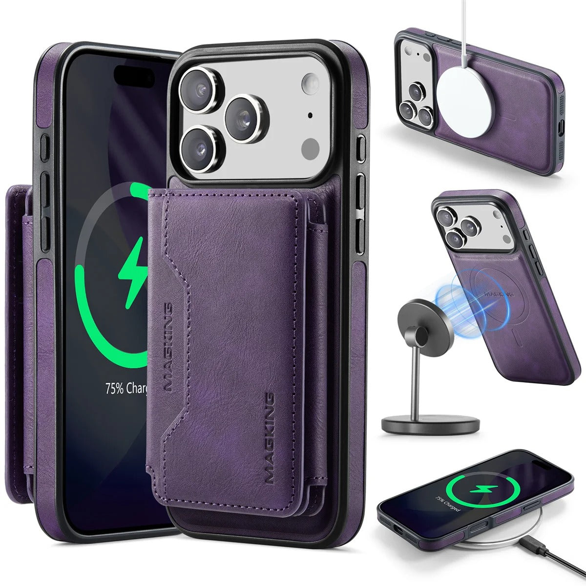 Elite iPhone Detachable Magnetic Leather Wallet Case, MagSafe-Compatible Card Holder with Shock Protection & Scratch Resistance