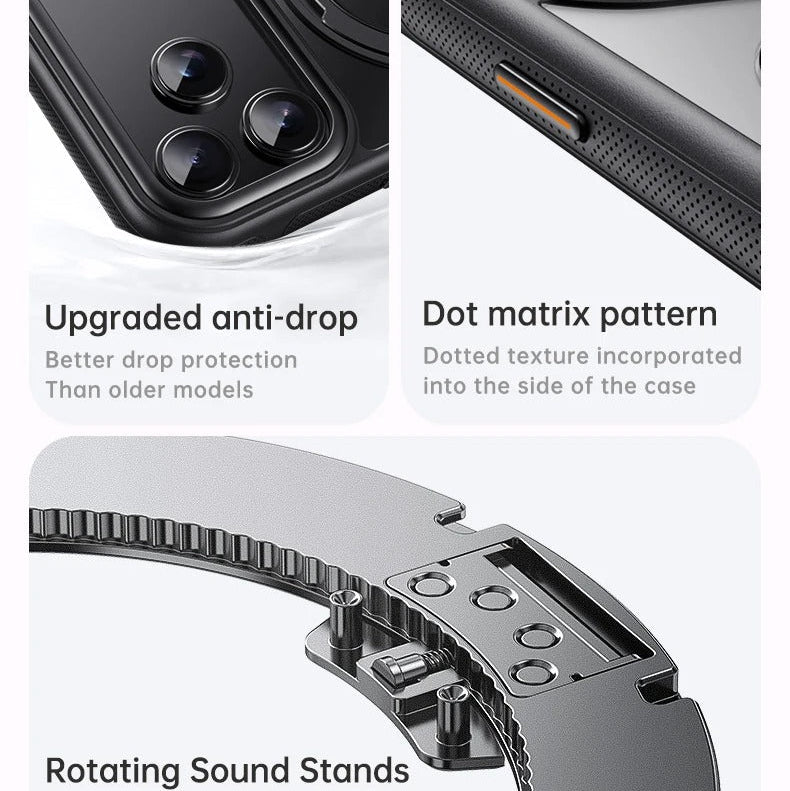 Luxury iPhone Case — 360° Rotating Magnetic MagSafe Compatible PC+Metal Half-Wrapped Cover with Stand Holder, Shockproof, Anti-Fingerprint, Non-Slip Design