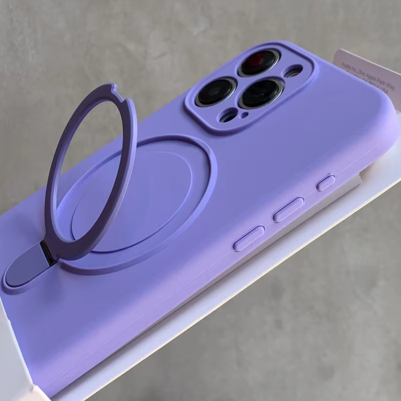 Luxury Liquid Silicone iPhone Case with Ring Holder — MagSafe Magnetic Stand, Matte Soft Bumper, Shockproof, Anti-Fingerprint, Non-Slip