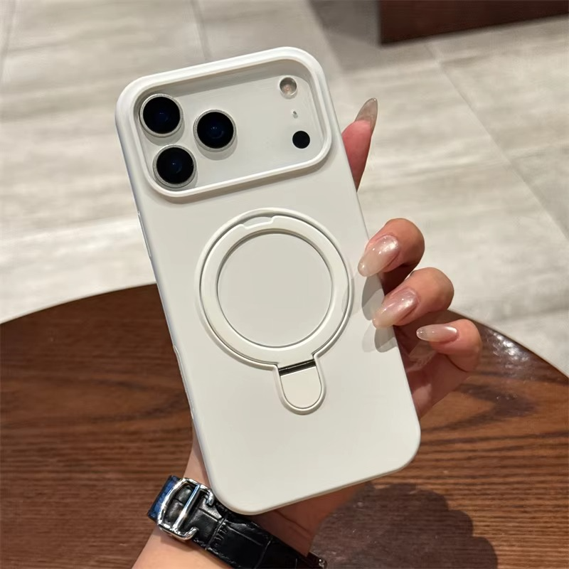 Luxury Liquid Silicone iPhone Case with Ring Holder — MagSafe Magnetic Stand, Matte Soft Bumper, Shockproof, Anti-Fingerprint, Non-Slip
