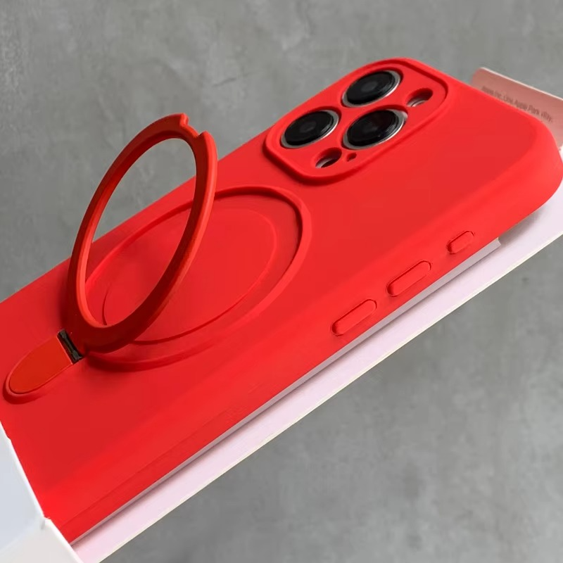 Luxury Liquid Silicone iPhone Case with Ring Holder — MagSafe Magnetic Stand, Matte Soft Bumper, Shockproof, Anti-Fingerprint, Non-Slip