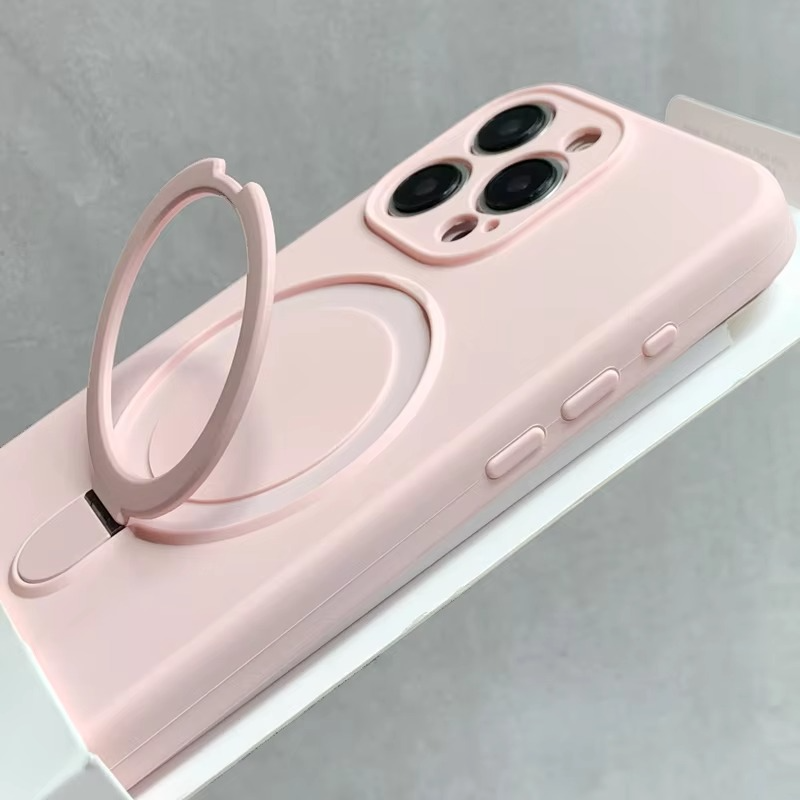 Luxury Liquid Silicone iPhone Case with Ring Holder — MagSafe Magnetic Stand, Matte Soft Bumper, Shockproof, Anti-Fingerprint, Non-Slip