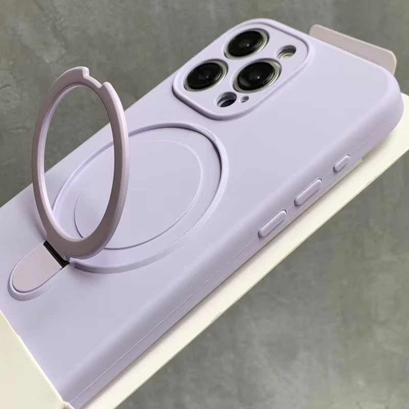 Luxury Liquid Silicone iPhone Case with Ring Holder — MagSafe Magnetic Stand, Matte Soft Bumper, Shockproof, Anti-Fingerprint, Non-Slip