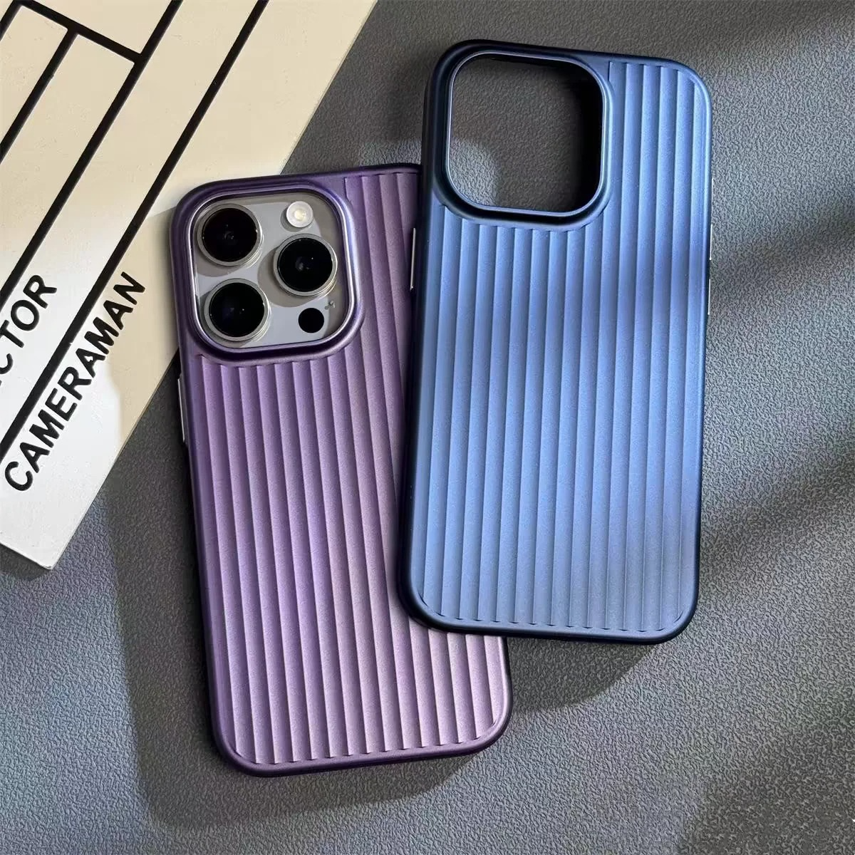 Luxury Luggage Style iPhone Case — Half-Wrapped Hard PC Cover with Plating Wave Design, Shockproof, Anti-Fingerprint, Anti-Scratch, Matte Finish