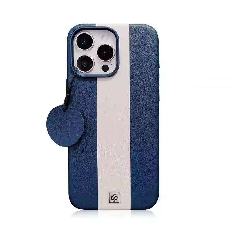 Luxury Magnetic Shockproof iPhone Case — Splicing Leather Design, Wireless Charging Compatible, Matte Anti-Fingerprint Hard Cover with Kickstand & Secure Grip