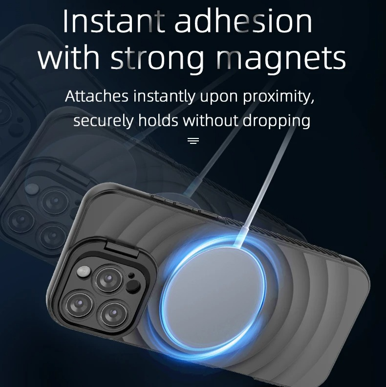 Luxury Magnetic iPhone Case — Adjustable Lens Mount Soft Silicone Cover, Shockproof, Anti-Fingerprint, Anti-Scratch, Dustproof, Non-Slip, Magsafe Compatible