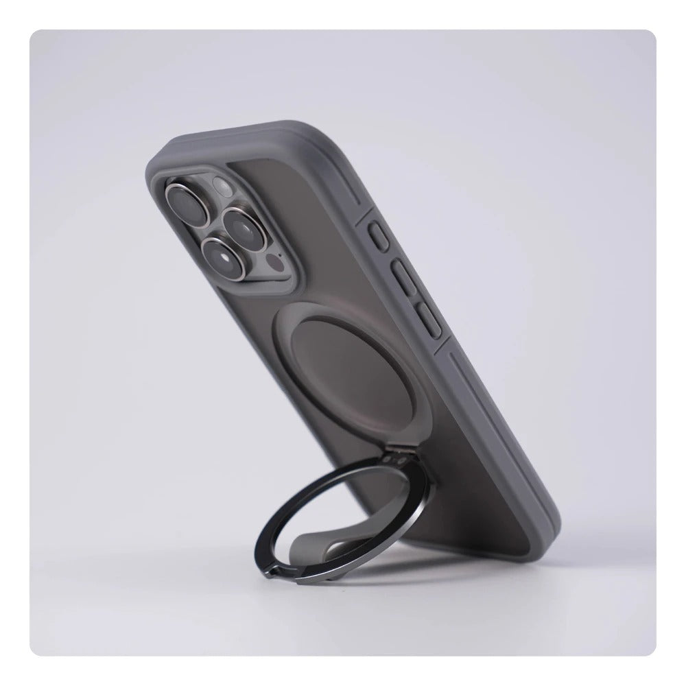 Luxury Magnetic iPhone Case with Strap and Stand — Matte Shockproof Cover, Non-Slip Grip, MagSafe Wireless Charging Ready, Textured Modern Design