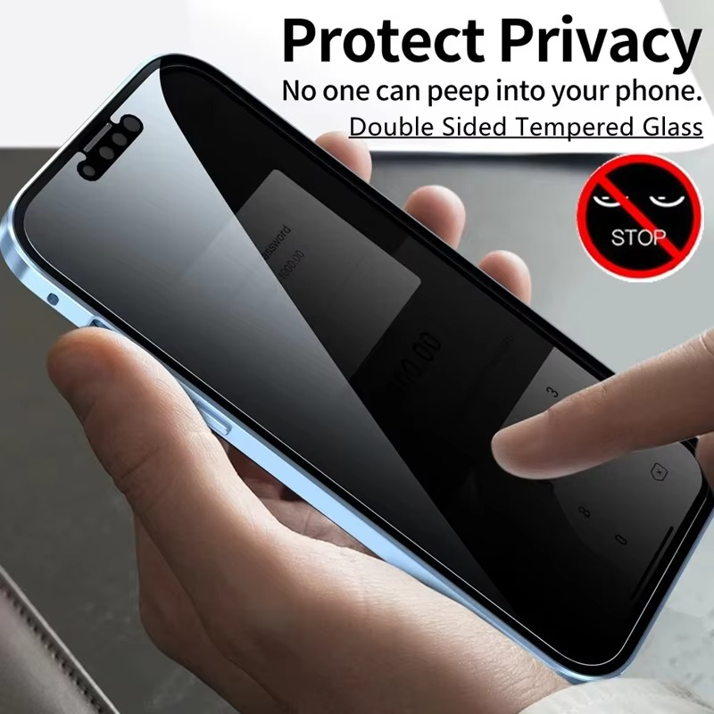 Luxury Metal Magnetic Privacy iPhone Case — 360° Shockproof Full Coverage, Anti-Scratch, Non-Slip, Lightweight Tempered Glass Cover