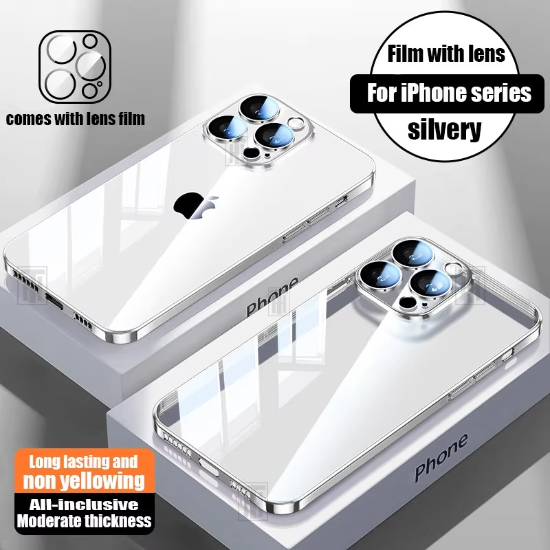 Luxury Plating TPU iPhone Case — High-Quality Soft Half-Wrapped Cover with Clear Lens Protection, Shockproof, Anti-Fingerprint, Transparent Design