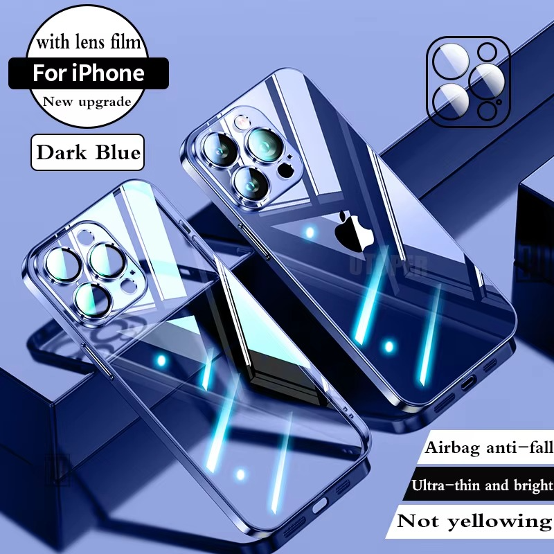 Luxury Plating TPU iPhone Case — High-Quality Soft Half-Wrapped Cover with Clear Lens Protection, Shockproof, Anti-Fingerprint, Transparent Design