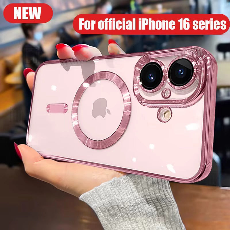 Luxury iPhone Case — Soft TPU Plating MagSafe Magnetic Lens Protection with Shockproof, Anti-Fingerprint, Anti-Scratch Transparent Half-Wrapped Cover