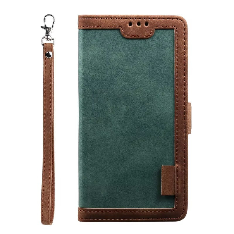 Luxury iPhone Case Leather Wallet Flip Cover — Hand Strap Design, Card Slots Holder, Shockproof Protection, Stylish and Functional Phone Case
