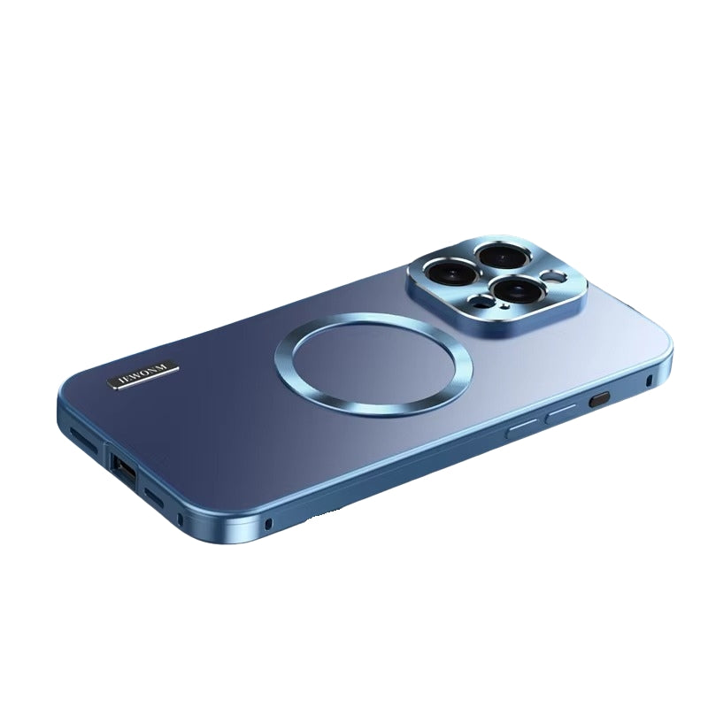 Luxury iPhone Case — All-Aluminum Magnetic Frame with Frosted PC Backplate, Ultra-Thin Shock-Absorbing Protective Design