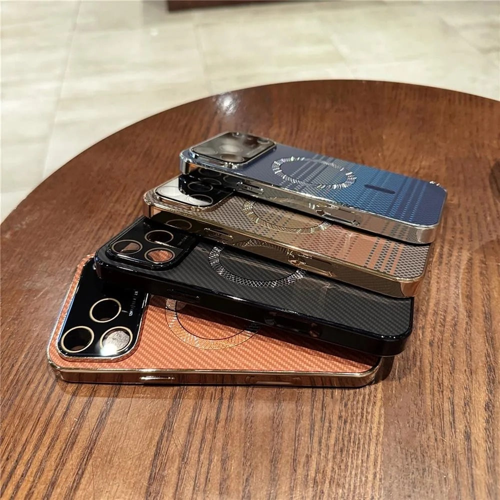 Luxury iPhone Case — Carbon Fiber Soft TPU MagSafe Cover with Slim Shock-Resistant Design and Lightweight Protective Finish