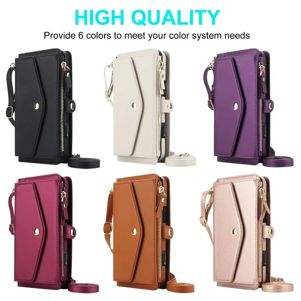 Luxury iPhone Case — Crossbody Detachable Magnetic Wallet Cover with Lanyard, Holder Feature and Anti-Fingerprint PU Leather Design